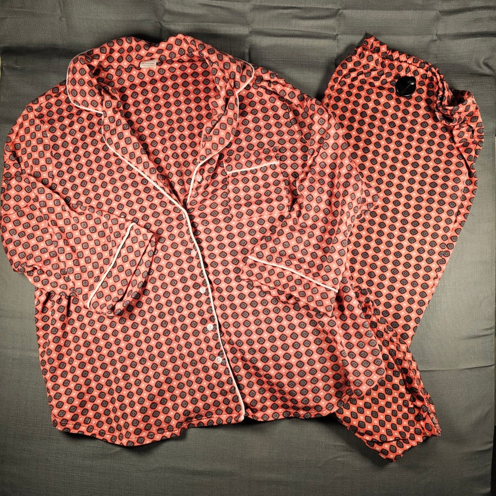 Secret Treasures Womens 3X Pajama Set Orange Black Geometric Button Up 2PC